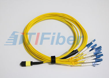 Singlemode σκοινί μπαλωμάτων οπτικών ινών 12 πυρήνων MPO με το συνδετήρα LC/UPC