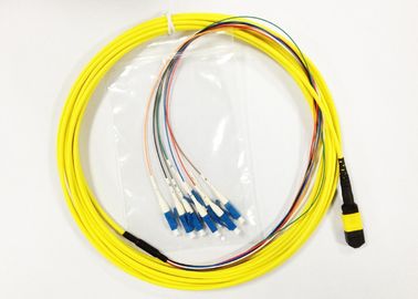 Επίπεδος κύκλος σκοινιού μπαλωμάτων οπτικών ινών MPO LC με το καλώδιο κορδελλών 12core